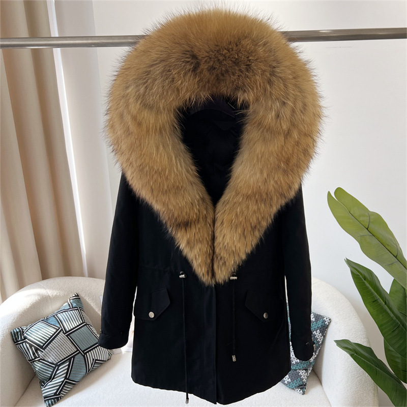 2025 New Winter Cross-Border Hot-Selling Women's Detachable Fox Fur Parka Mid-Length Hooded Coat