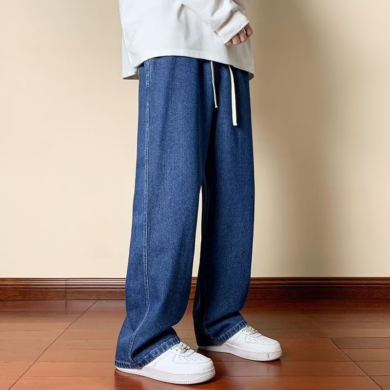 Pantalones vaqueros de cintura elástica para hombres 2024 primavera y verano nueva marca de moda pantalones cortos estilo de Hong Kong pantalones rectos sueltos de tendencia