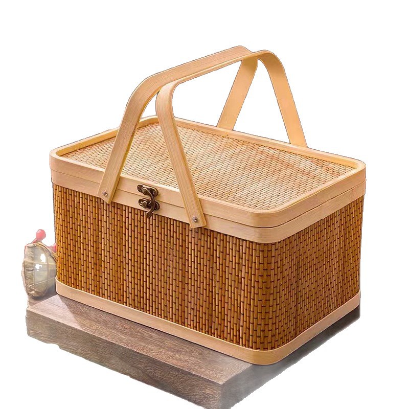 竹編み包装竹かご、春節、正月用品、ギフトボックス、竹箱、正月の珍味や果物の収納、持ち運び可能な竹かご