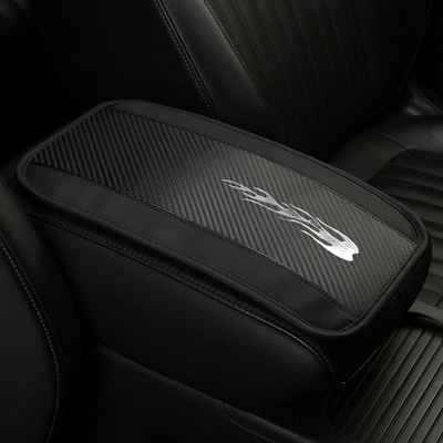 Armrest box pad: Carbon Fiber Car Armrest Box - black-silver-logo