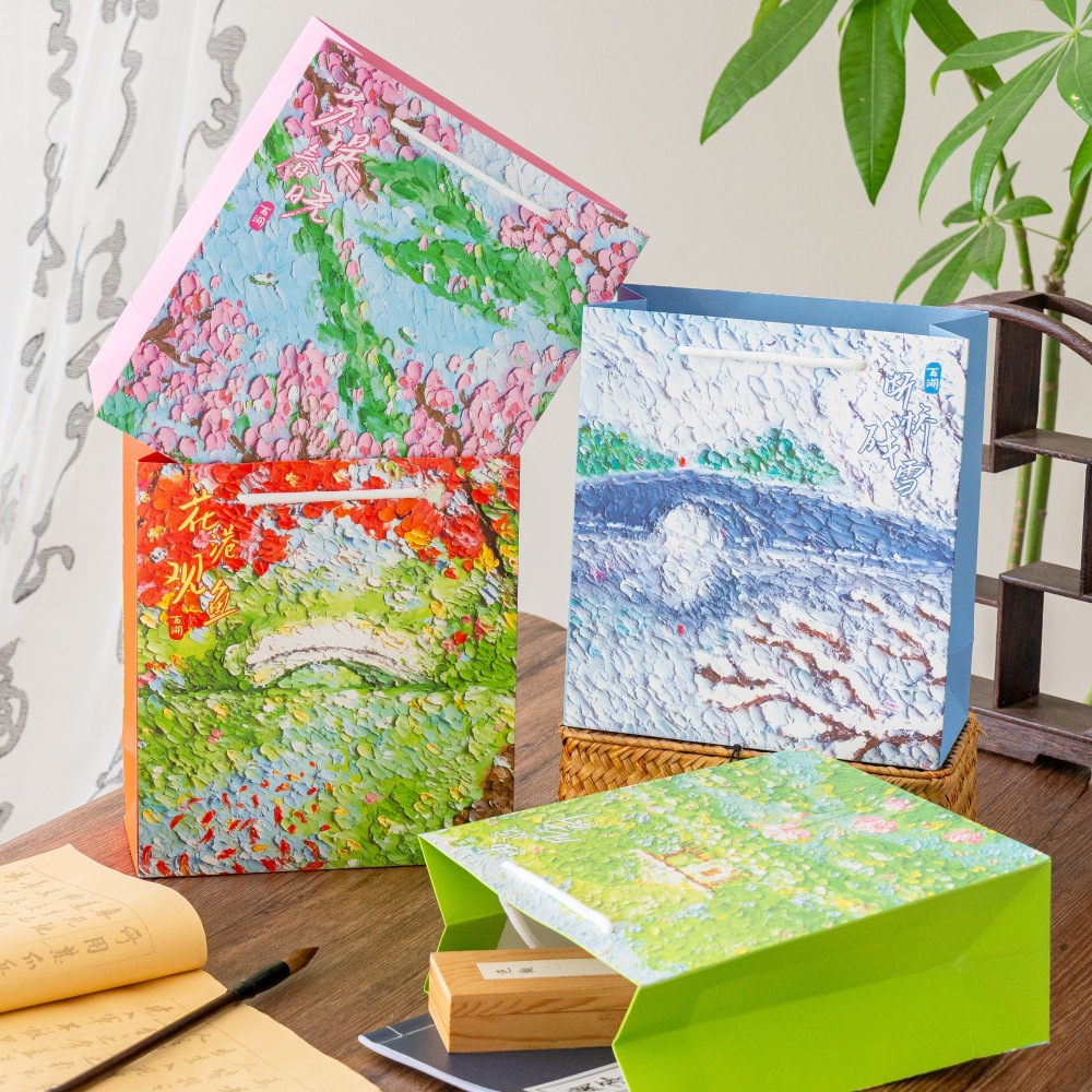 喵述 创意礼品袋油画西湖风景曲院风荷系列手提袋生日礼物袋