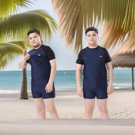 男童泳衣2026新款大码纯色分体夏季中大童泳装宽松胖儿童泳衣批发