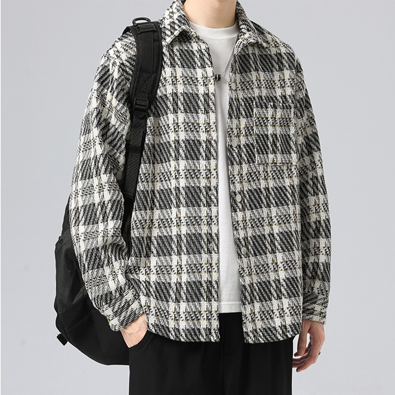 青少年コート男性春秋タイプ高校生小香風格子シャツ男性ハンサムジャケット男性服