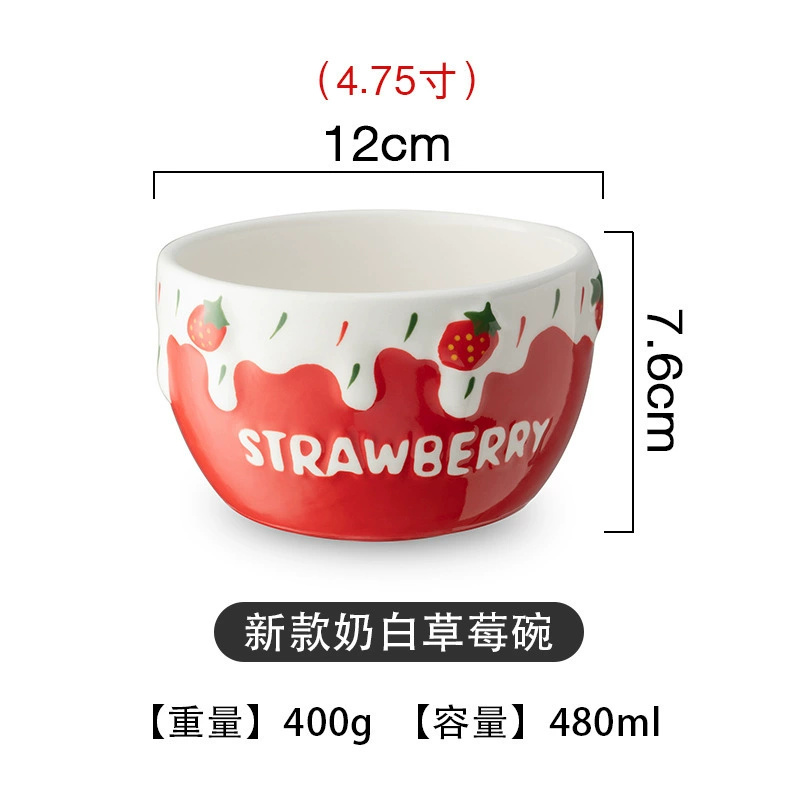 Ceramic tableware set, handmade strawberry design, 3-piece home dining kit