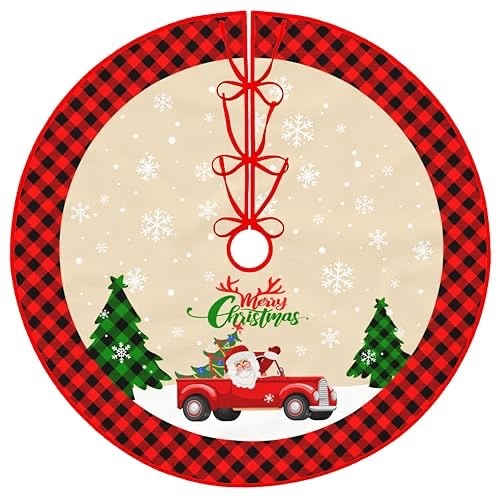 新しい国境を越えたクリスマスの木のスカートクリスマスの小人クリスマスのトラックのクリスマスの木のスカートの赤い黒い格子の底|undefined