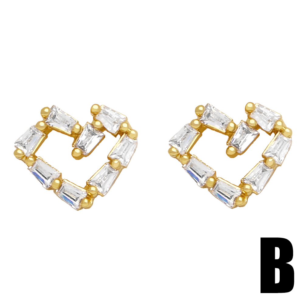 simple zircon heart copper gold-plated earrings
