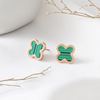 Elegant advanced brand small design earrings stainless steel, four-leaf clover, 18 carat, high-quality style, wholesale