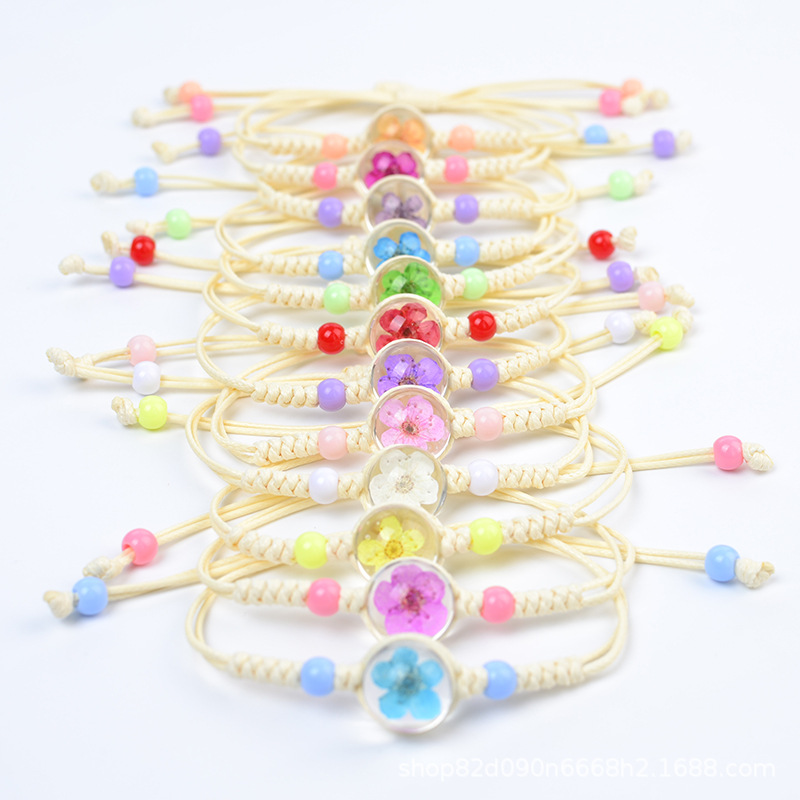 Factory Direct real flower daffodils bracelet handmade dried flower glass beads Bracelet girl children jewelry
