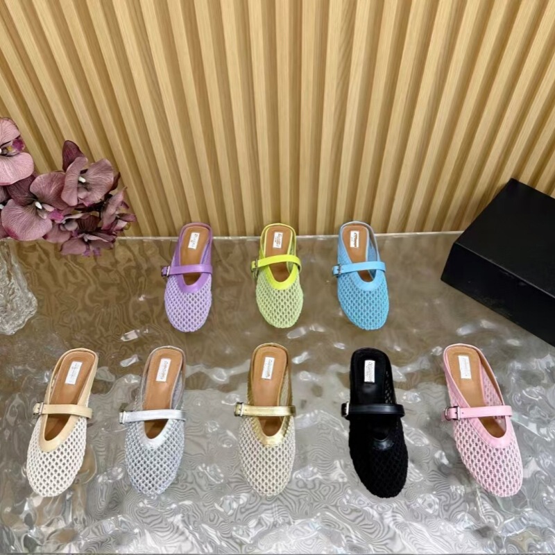 High Version 2025 Summer New Style Mesh Toe Buckle Flats Mary Jane Flats Half Drag Ballet Shoes Sandals for Women