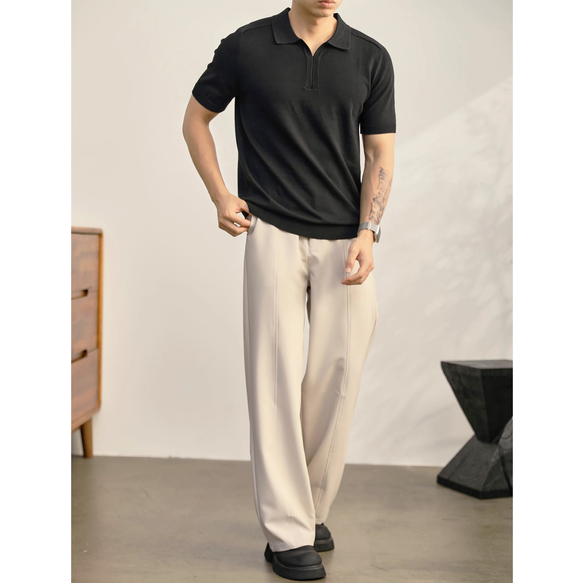 POLO camisa solapa suéter de manga corta cuello de gaviota masculino negocio británico delgado verano hielo seda comercio exterior transfronterizo al por mayor