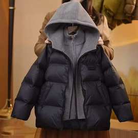 新款男童棉衣假两件加厚冬季棉服中大童保暖连帽棉袄上衣外套