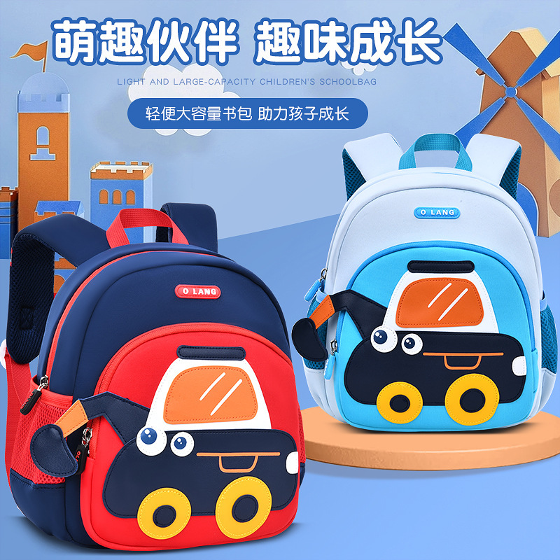 lindas excavadoras mochila de dibujos animados mochila de hombro respirable impermeable material de buceo para niños mochila de hombro jardín de infantes