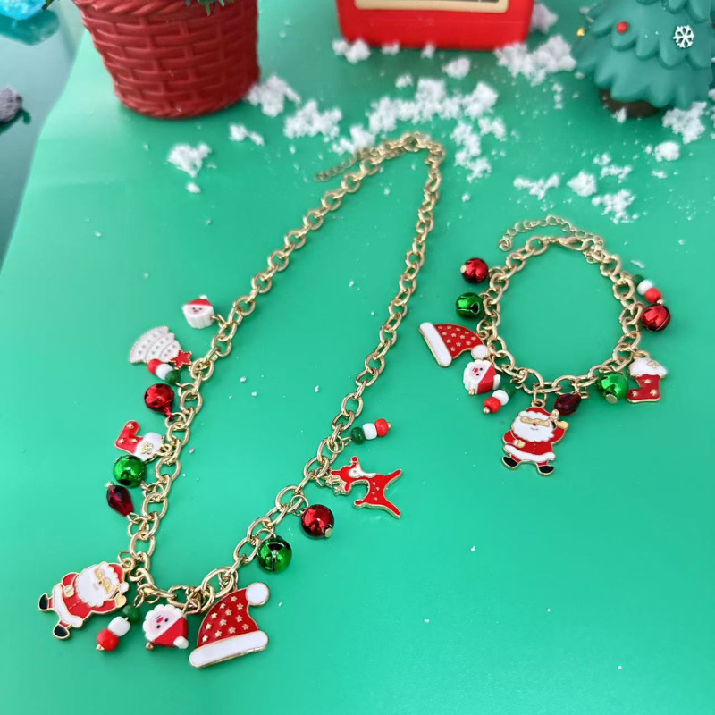 国境を越えた新しいクリスマス要素のネックレスファッション百合女性サンタクロース鈴ヘラジカ多種のペンダント卸売り|undefined