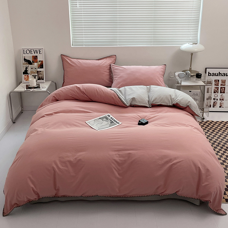 2024 nuevo conjunto de cuatro piezas de cama AB doble colcha de colcha de color sólido de una sola pieza dormitorio de estudiantes sábanas individuales de tres piezas