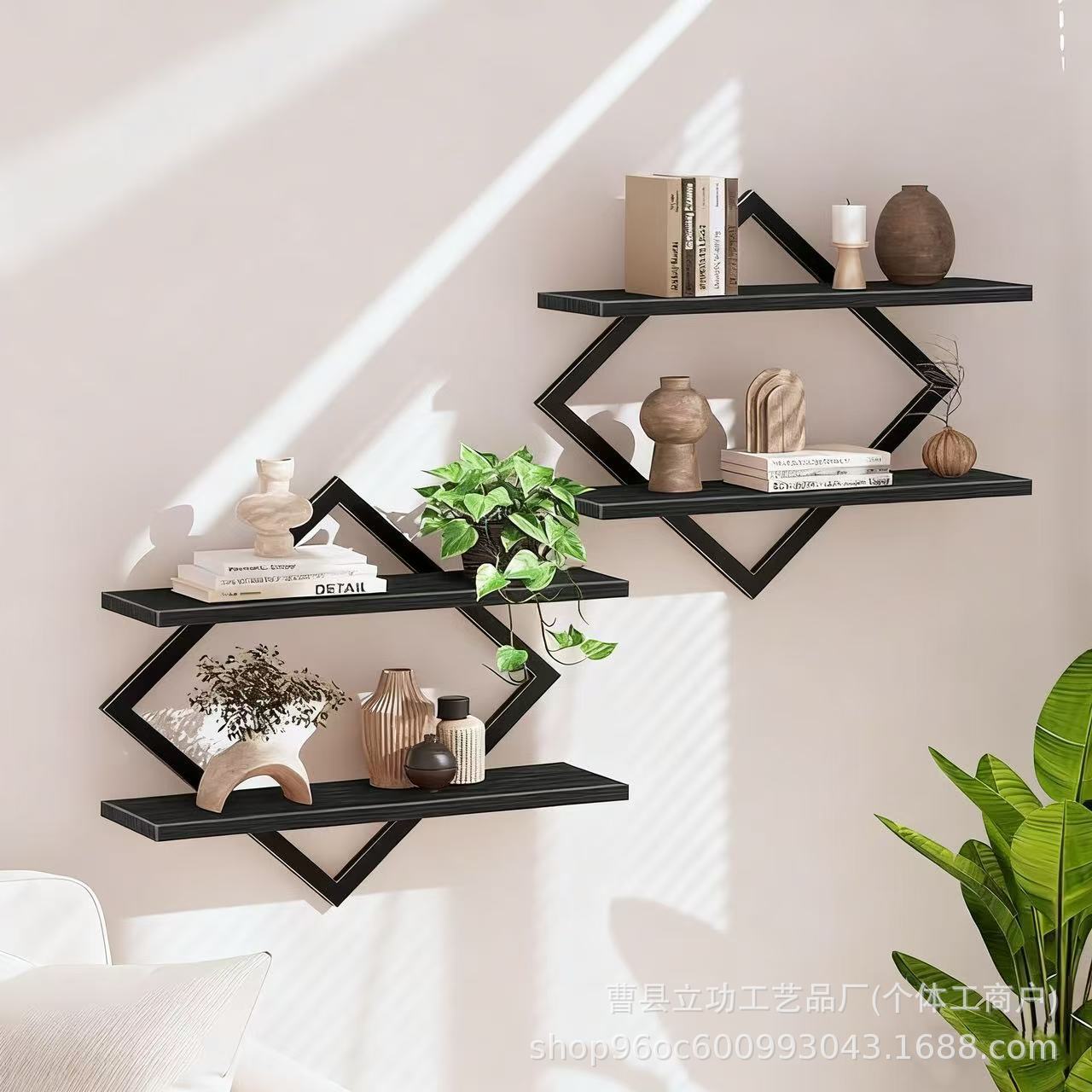 New Ready-Made Solid Wood Wall Storage Rack Living Room Background Wall Ornaments Decorative Rack Home Aromatherapy Vase Placement Rack