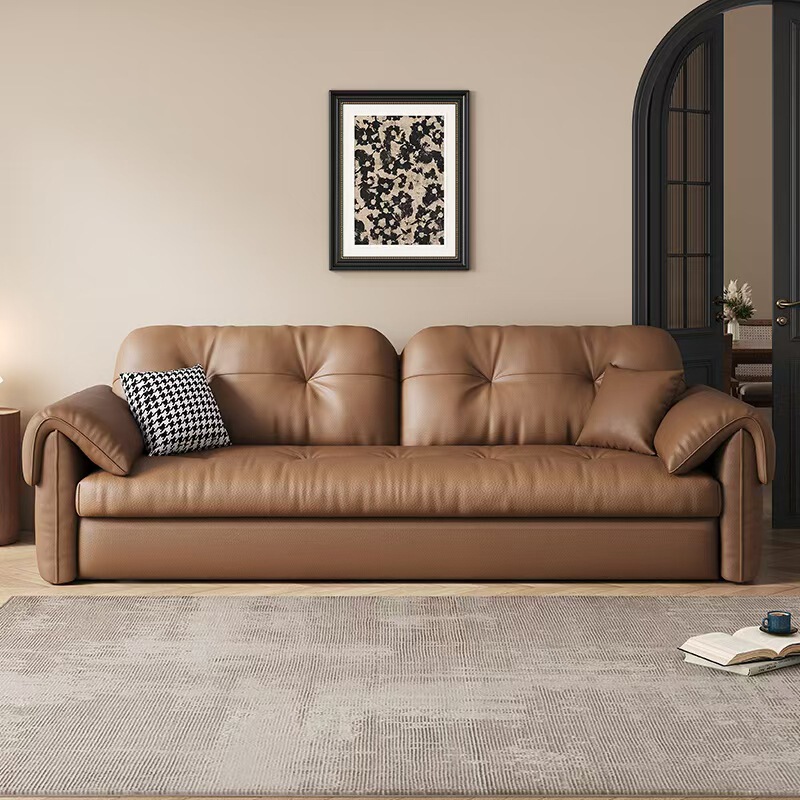 High-grade Nappa Leather Sofa Bed Multi-functional Folding Dual-purpose Double-person Living Room Pull-out Invisible Bed 2024 New Style