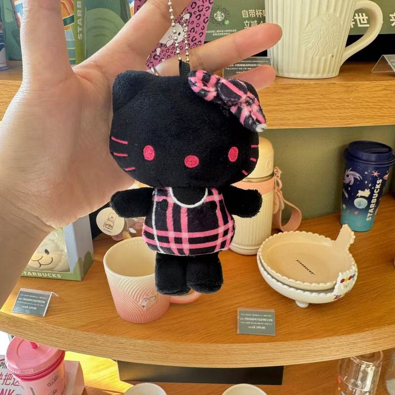 日系卡通动漫灯芯绒卷毛摇粒绒KT猫钥匙扣挂件公仔女生背包挂饰|undefined