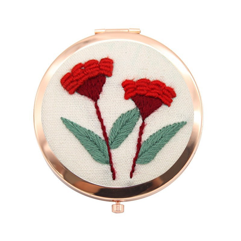 Bordado hecho a mano diy auto-bordado espejo cosmético paquete de material matar el tiempo de tela creativa Lu bordado espejo de mano de doble cara