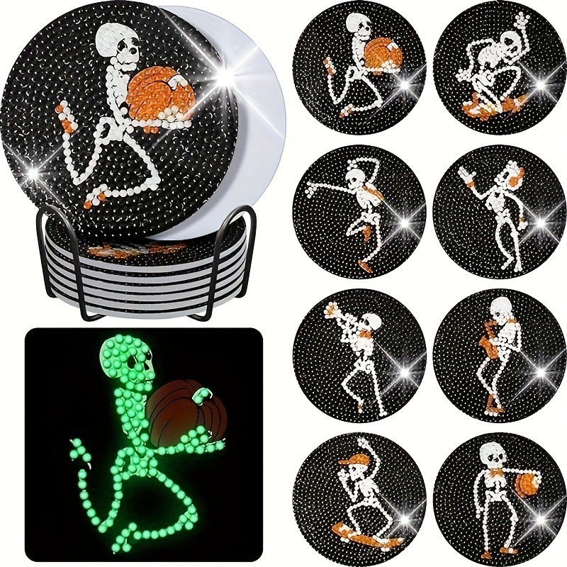 Ventas transfronterizas calientes de 8 piezas de conjunto de cojín de taza de arte de diamante, con soporte, pequeño conjunto de pintura de diamante, adecuado para adultos