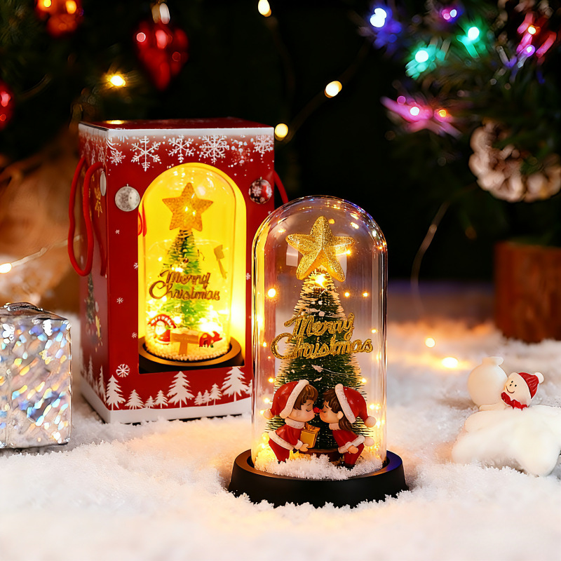 創意新品クリスマスプレゼントガラスカバークリスマスツリー装飾デスクトップ小置物ledライト発光オルゴール