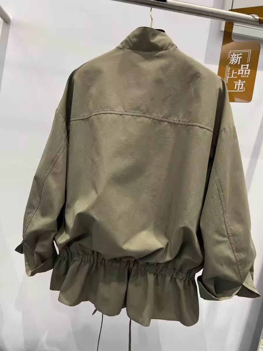 ng2510292 European Style 2026 Spring New Stand Collar Zipper Drawstring Fashionable Loose Casual Mid-Length Trench Coat Women's_ecoleips.com