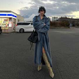 丹宁日记 秋季新款气质百搭修身个性休闲复古双排扣牛仔风女