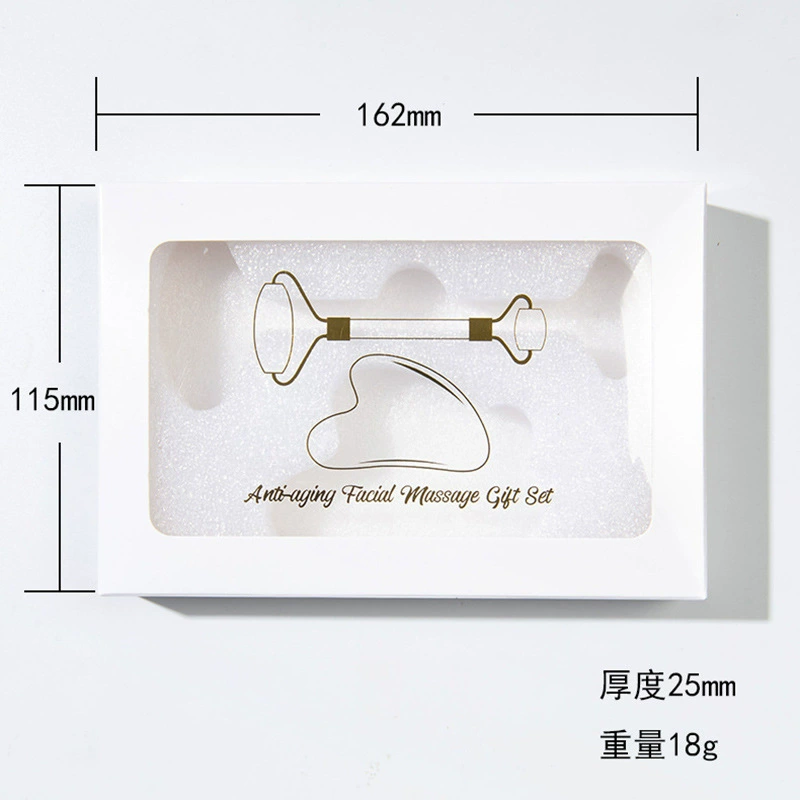 Jade face massager set, double‑head rolling roller and gua sha scraper, cosmetic kit