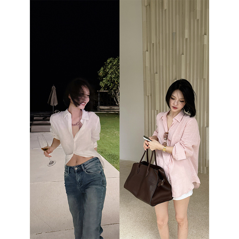 Salt-Style Boyfriend Shirt, 100-Day Linen Long-Sleeve Collared Shirt with a Relaxed Style and High-End Design Salt-Style Boyfriend Shirt, 100-Day Linen Long-Sleeve Collared Shirt with a Relaxed Style and High-End Design