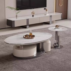 イタリアのライト高級スレートコーヒーテーブルモダンシンプルなリビングルームホームオーバルコンビネーションコーヒーテーブルテレビキャビネットハイエンド