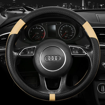 Steering wheel cover Seasons sports handle set car - black-beige-jzj-splicing-38cm