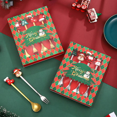 クリスマススプーンとフォーク 4 セットステンレス鋼食器かわいい漫画デザートコーヒースプーンフルーツフォーククリスマスギフト