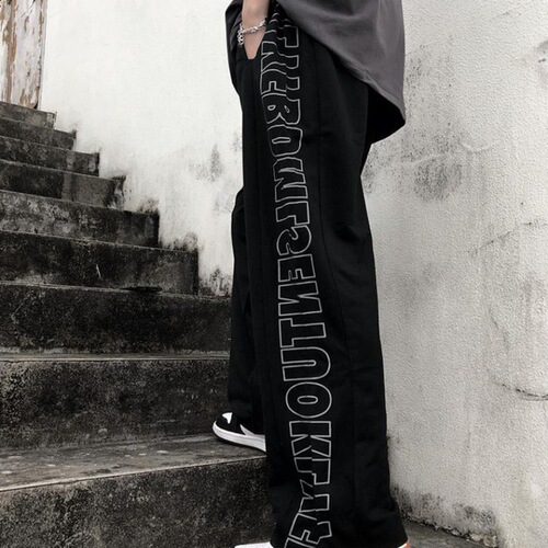 Spring and Autumn Korean Version Ins Original Host Trend Straight Letter Street Loose Sporty Casual Pants for Men and Women Trend