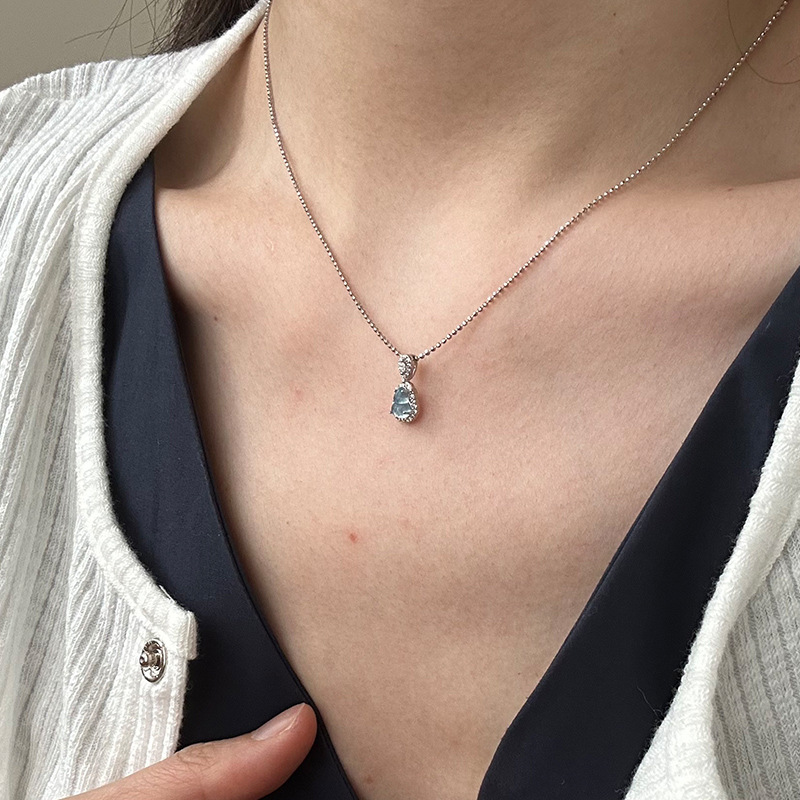 925 sterling silver aquamarine gourd necklace women's simple exquisite inlay new Chinese design clavicle chain 1175A