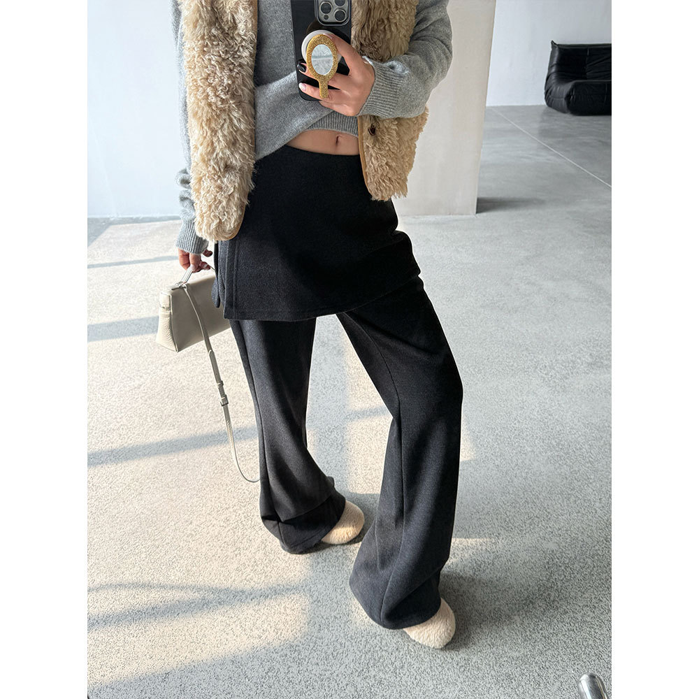 【王琪芝】版型好到离谱加绒假两件屁帘微弹显瘦微喇裤女冬WQ107