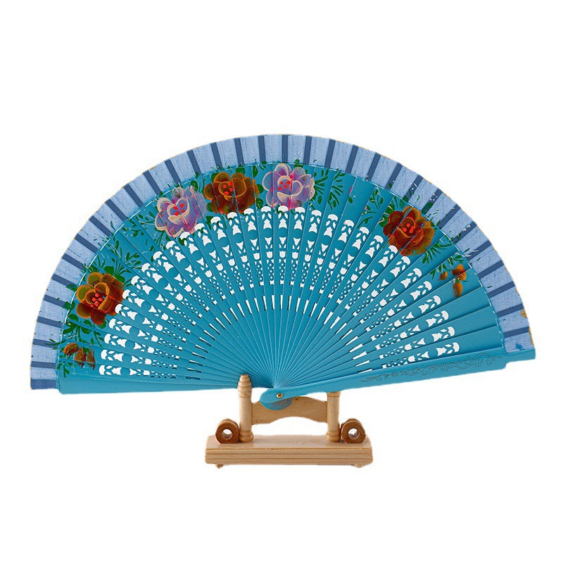 Fábrica directa España ventilador de madera pintado ventilador plegable pulverización ventilador de madera rojo negro blanco azul cielo