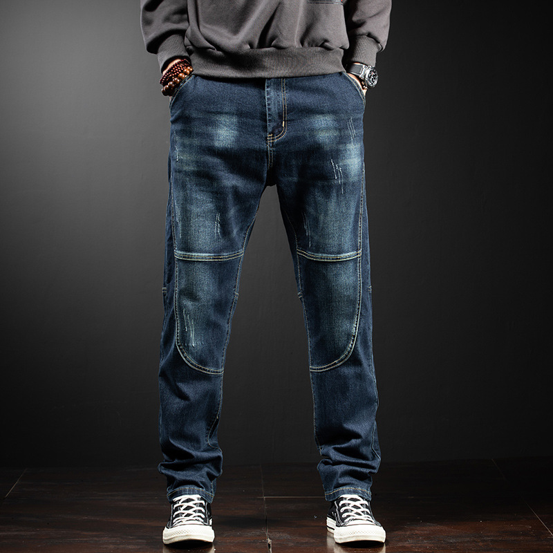 Dark Blue 2026 New Autumn Patchwork Jeans for Men, Straight Fit, Slim Fit, Trendy Brand, Stretchy, Plus Size, Korean Style, Trendy Men's Fashion