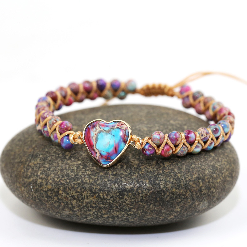 7g Weight Bracelets Classification Ethnic Style Heart Shape Natural Stone Knitting Bracelets