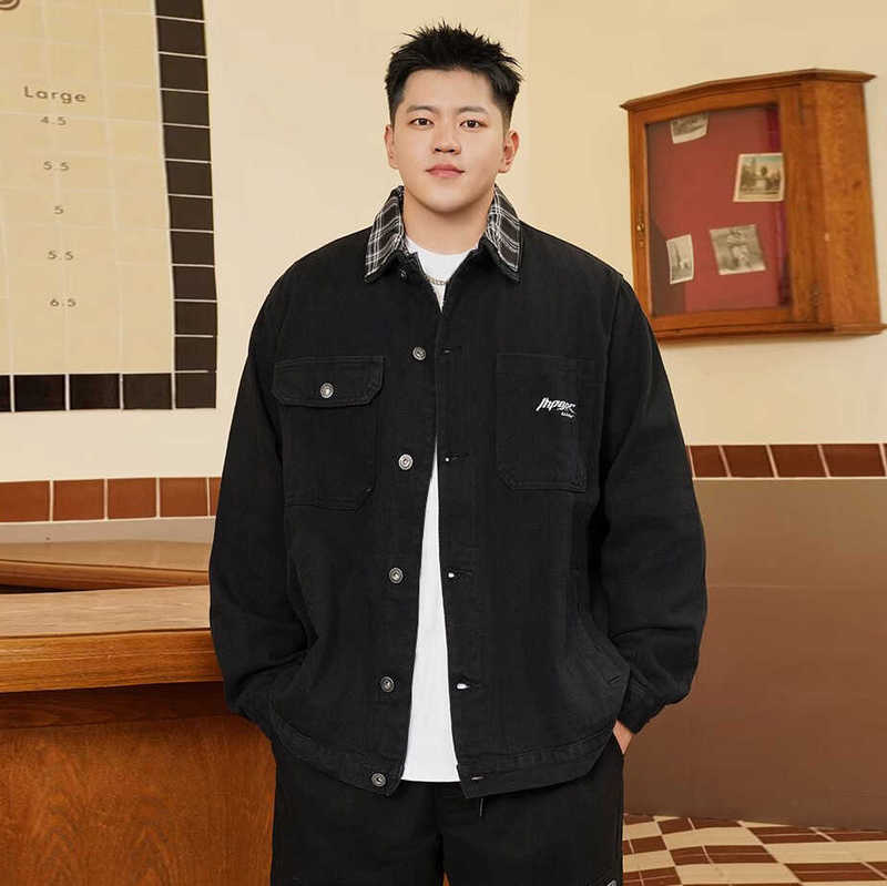 Trendy Brand plus size Men's Denim Jacket Spring and Autumn Loose Fat Man Plus Embroidered All-match Jacket Gown for Men