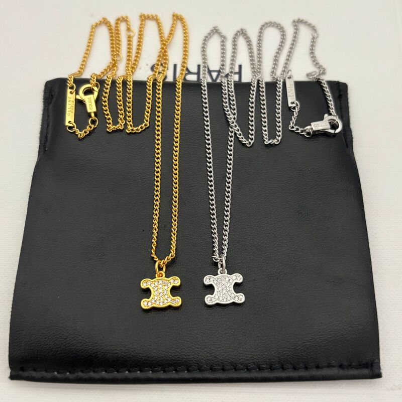 Celi Full Diamond Logo Arc De Triomphe Necklace Women's Popular Niche Design Cold Style Neck Ornament High-End Clavicle Chain