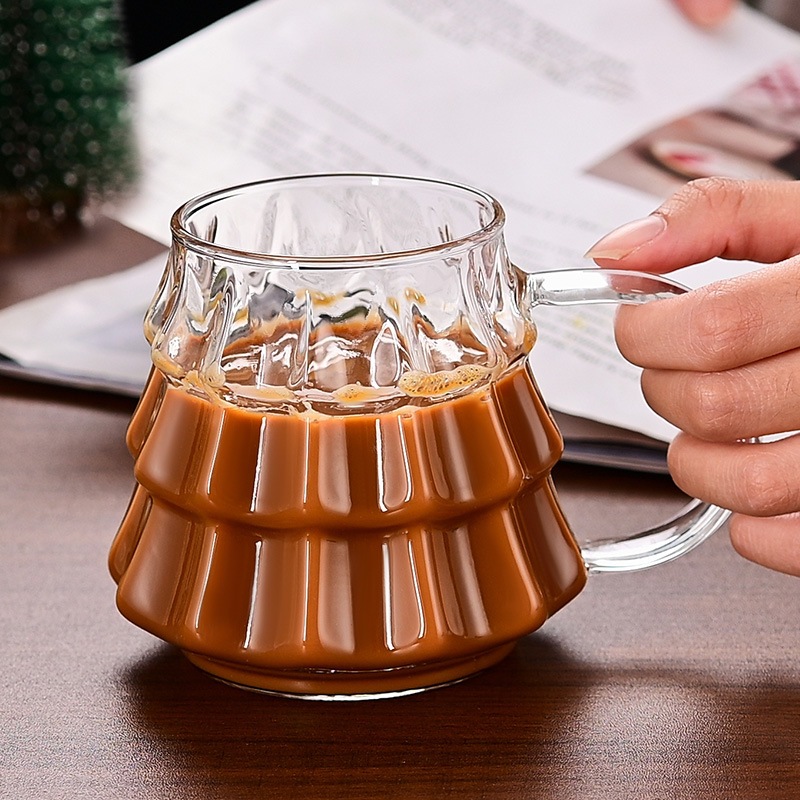 Taza de vidrio de Navidad con mango, taza de café helado, taza de latte americana, taza de leche casera transparente de alto silicio