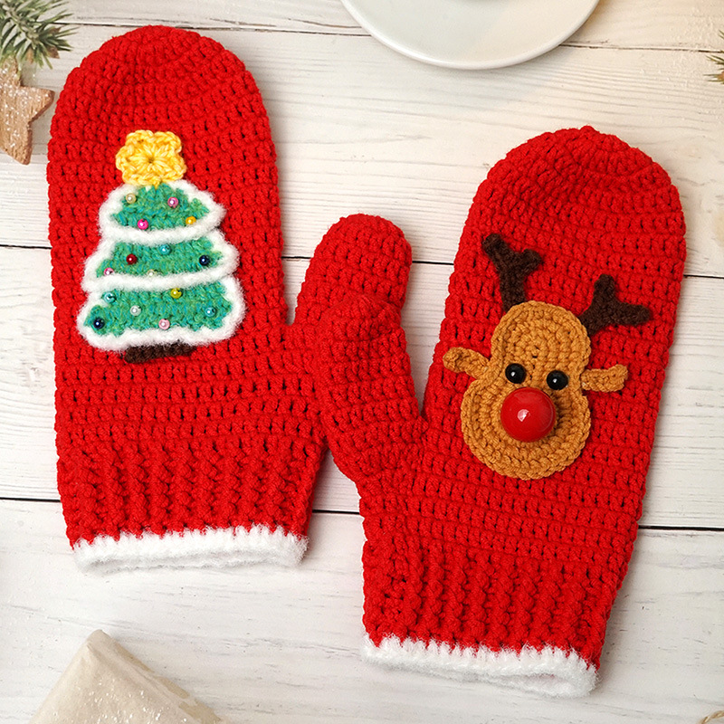 菲菲姐家圣诞手套材料包手工DIY精梳棉编织钩针毛线团自制礼物冬