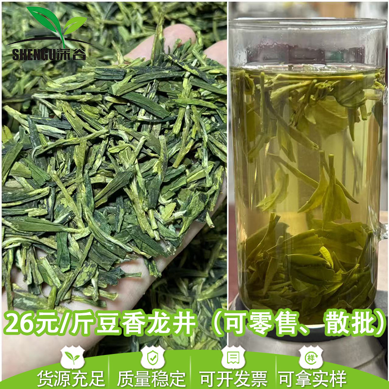 2025年新茶低端耐泡浓豆香型颜色绿龙井工艺茶叶散装批发电商专用