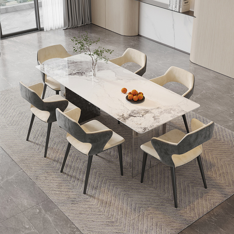 Luz de estilo italiano de lujo Rock placa mesa de comedor moderno simple rectangular hogar pequeño apartamento de acero inoxidable minimalista mesa de comedor de acrílico