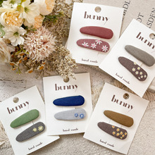 新款甜美布艺刺绣小花纯色儿童BB夹可爱百搭简约小女孩刘海发夹