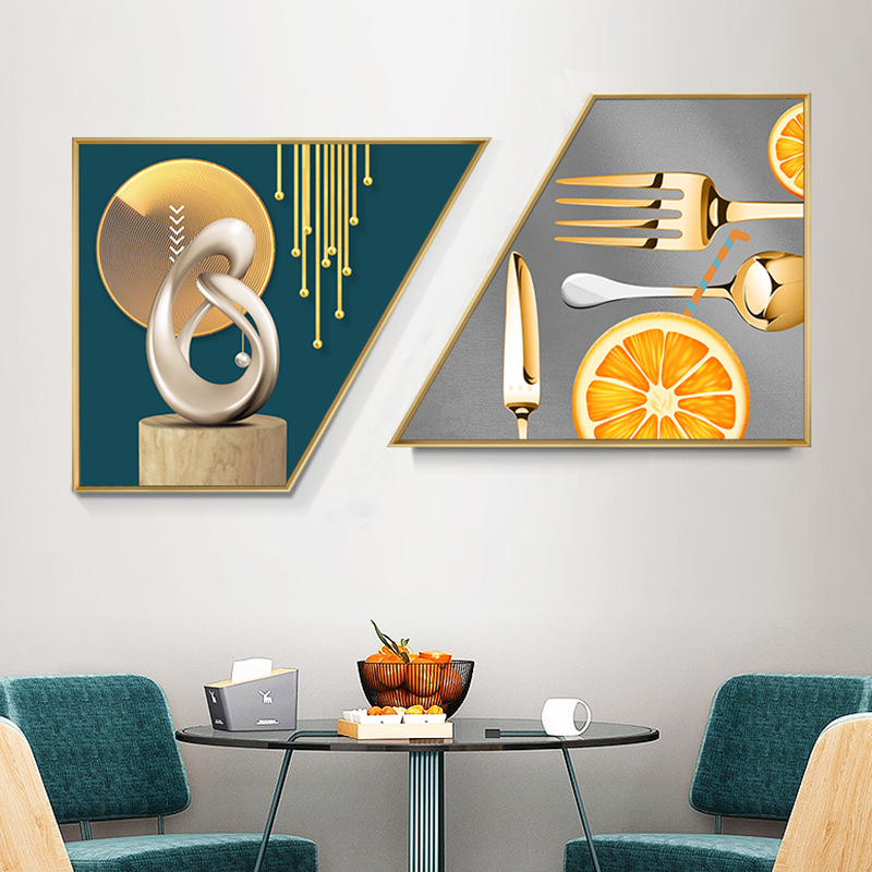 梯形现代饭厅餐具抽象挂画创意组合双联酒杯厨房墙画 餐厅装饰画|ms