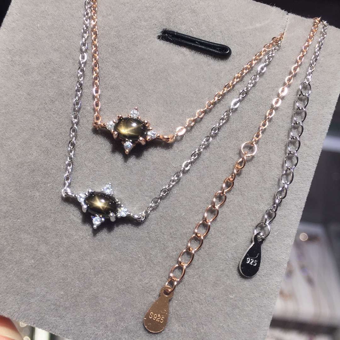 彩宝首饰925银镶嵌天然星光蓝宝石手链简单女士百搭手串