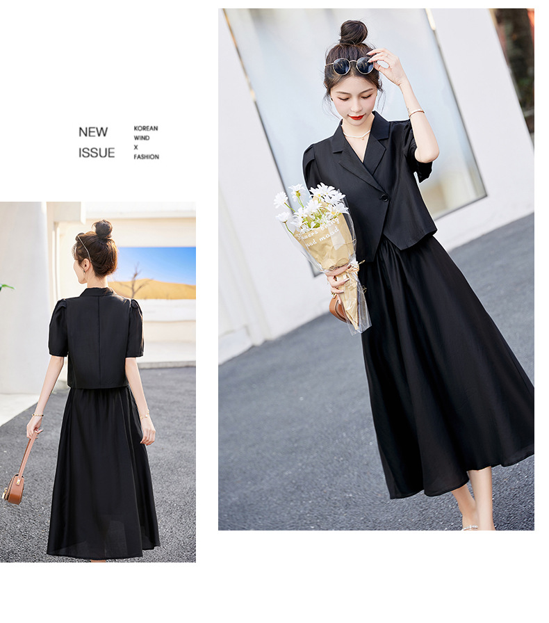 Bộ đồ Tencel nữ hai mảnh gồm áo và chân váy midi thắt eo — Màu đen, Màu xám, Màu kaki chi tiết 26