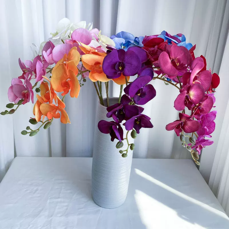 8头桃皮绒蝴蝶兰 婚礼堂配花 婚庆家居装饰客厅餐桌摆件人造假花