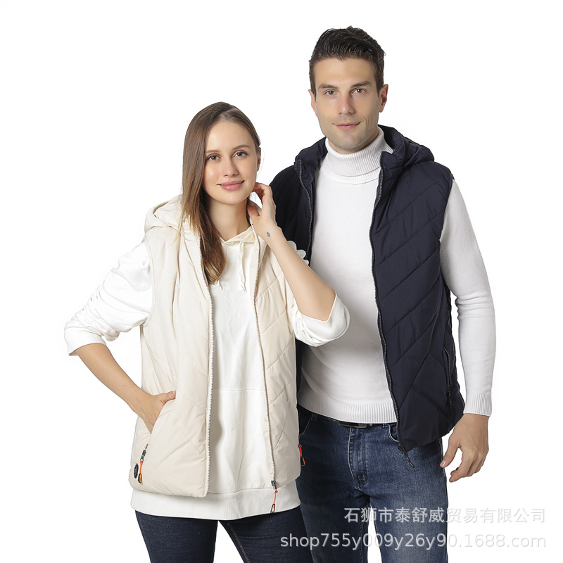 Personalizada mayorista invierno inteligente calentamiento de algodón chaleco chaleco con sombrero calentamiento eléctrico chaleco de pareja chaleco de calentamiento eléctrico
