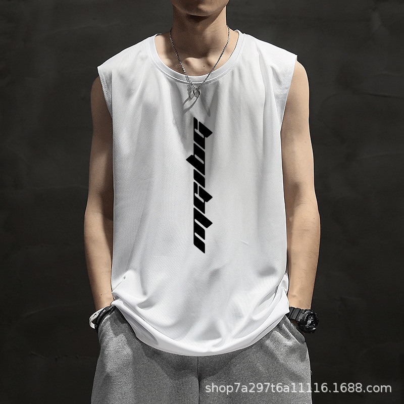 Sports Mesh Ice Silk Quick-drying Men's Sleeveless Waistcoat Loose Clothes Sweat Absorbing T-shirt Fashion Brand Casual Fitness Vest